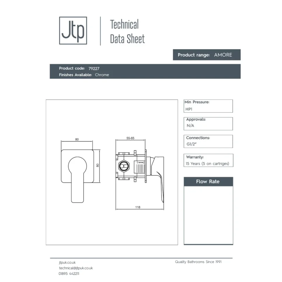 Just Taps Amore Concealed Single Lever Manual Valve Chrome product image - Image 3