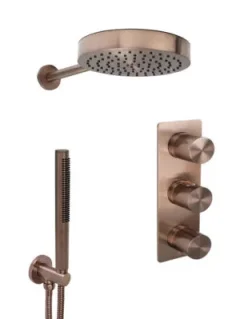 Just Taps Evo 2 Outlet Shower Valve, Arm 400mm,overhead Shower 200mm, Round Water Outlet Brushed Bronze product image - Image 2