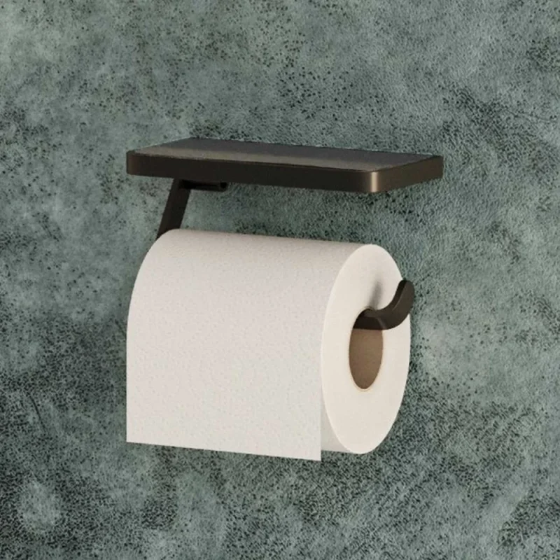 Hib Atto (brushed Brass) Toilet Roll Holder With Shelf & Anti-slip Mat detail view - Image 2