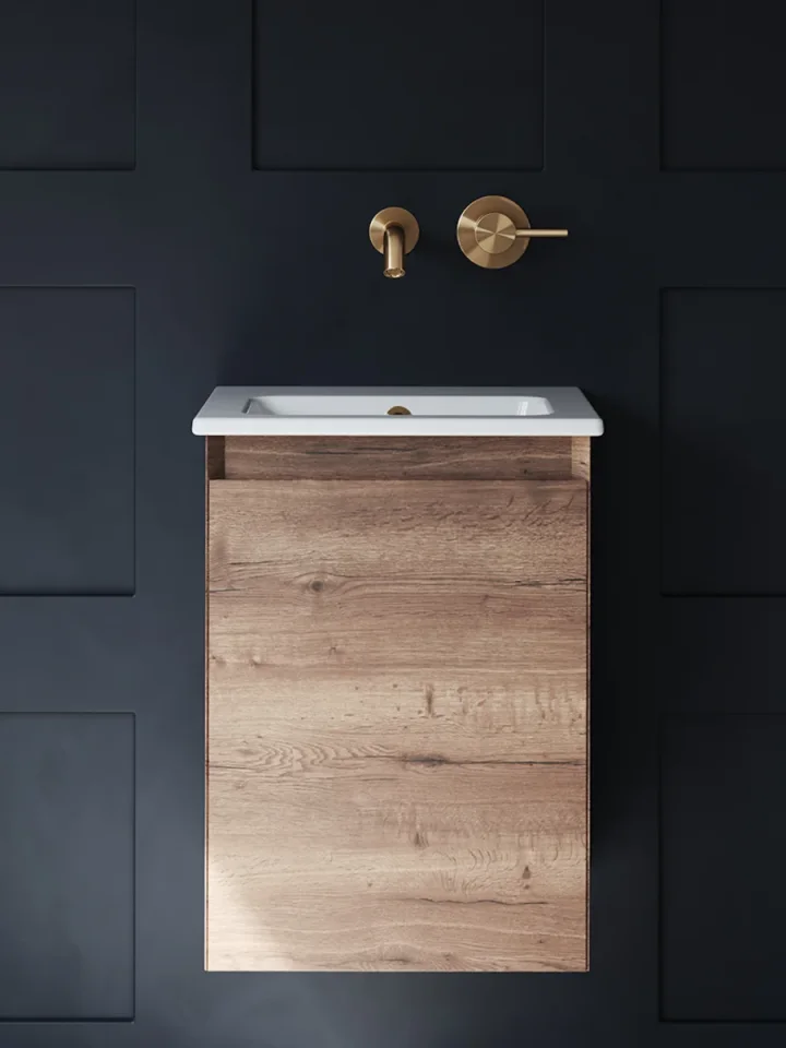 Saneux Uni 40cm 1 Door Wall Mounted Unit - English Oak detail view - Image 3