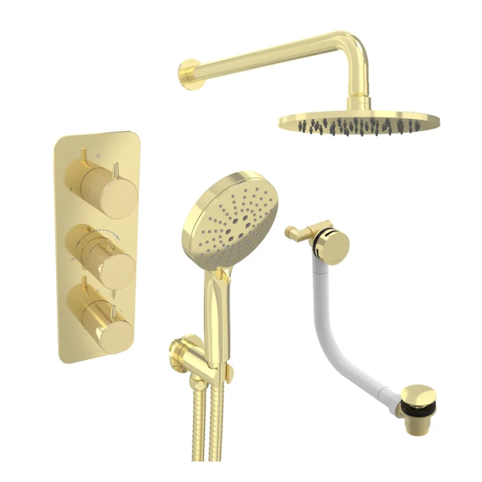 Saneux Eden 3 Way Shower Kit - W/ 3 Function Handset & Bath Filler & Shower Head - Brushed Brass product image - Image 2