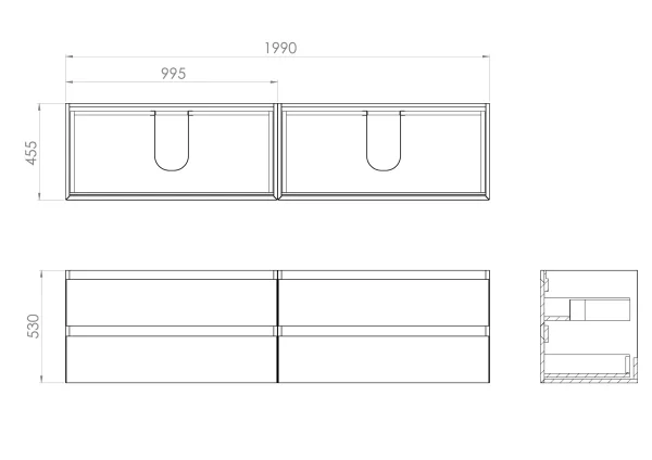 Saneux Uni 200cm Kit - 2 X 100cm 2 Drawer Wall Mounted Unit & 200cm Countertop - Matte White