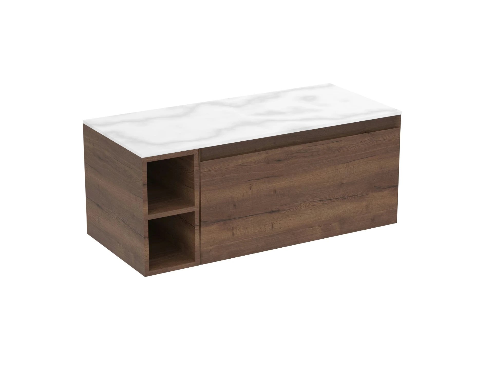 Saneux Uni 100cm Kit - 80cm 1 Drawer Wall Mounted Unit, 20cm Spacer & 100cm Countertop - English Oak