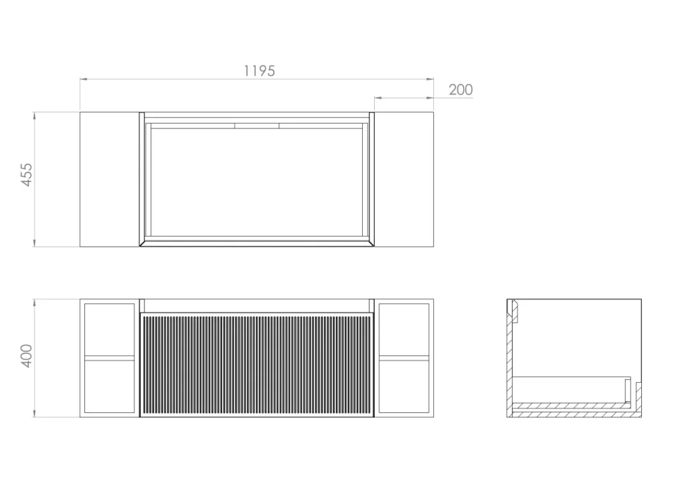 Saneux Monument 120cm Kit - 80cm 1 Drawer Wall Mounted Unit, 2 X 20cm Spacers & 120cm Countertop - Matte Black detail view - Image 2