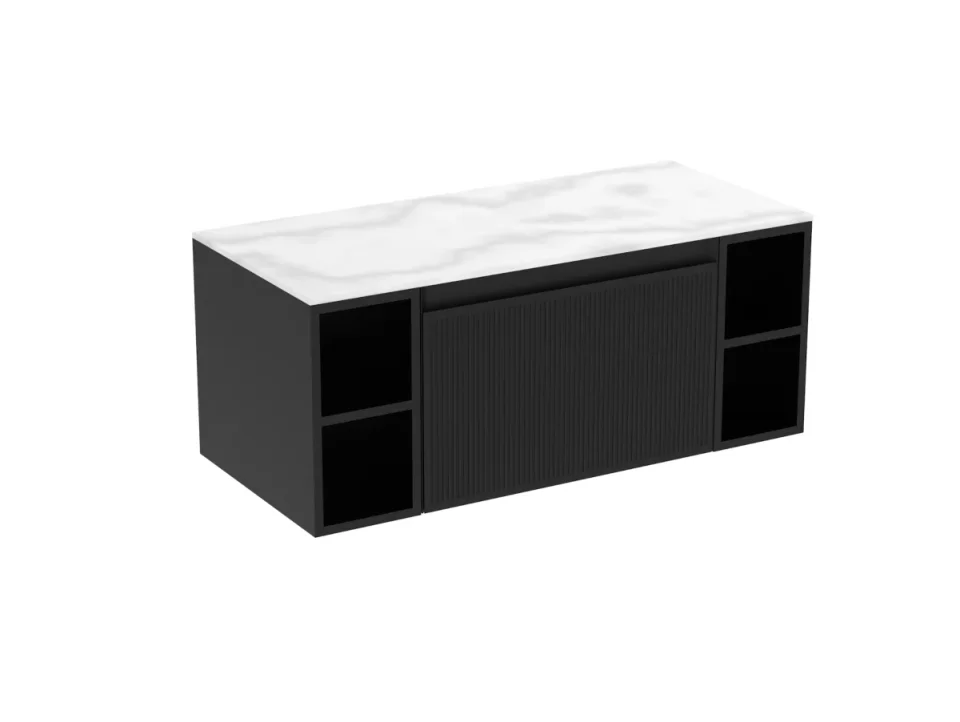 Saneux Monument 120cm Kit - 80cm 1 Drawer Wall Mounted Unit, 2 X 20cm Spacers & 120cm Countertop - Matte Black product image - Image 3
