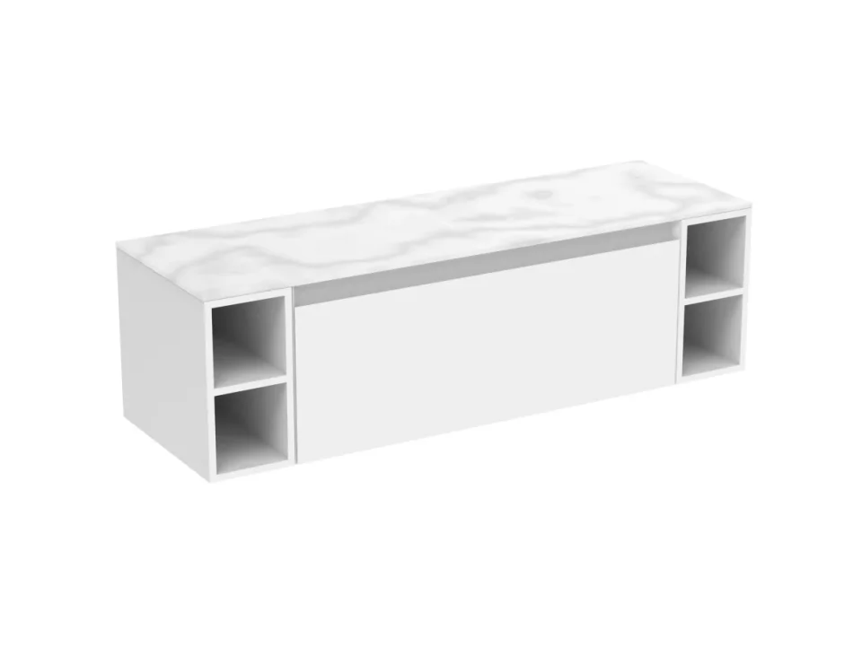 Saneux Uni 140cm Kit - 100cm 2 Drawer Wall Mounted Unit, 2 X 20cm Spacers & 140cm Countertop - Matte White product image - Image 3