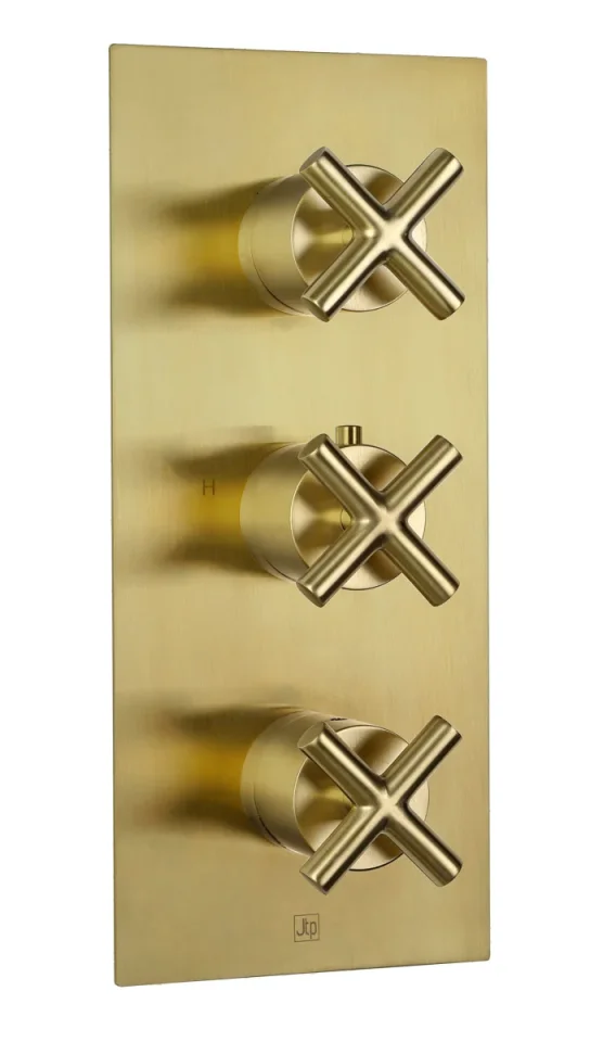Just Taps Solex Thermostatic Concealed 2 Outlet Shower Valve Vertical Brushed Brass product image - Image 3