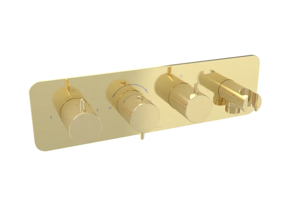Saneux Eden 3 Way Handles & Plate Finish Kit In Landscape With Outlet Elbow (for Ed021l.h.bb) - Brushed Brass (pvd) product image - Image 4