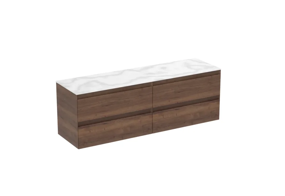 Saneux Uni 160cm Kit - 2 X 80cm 2 Drawer Wall Mounted Unit & 160cm Countertop - English Oak product image - Image 3