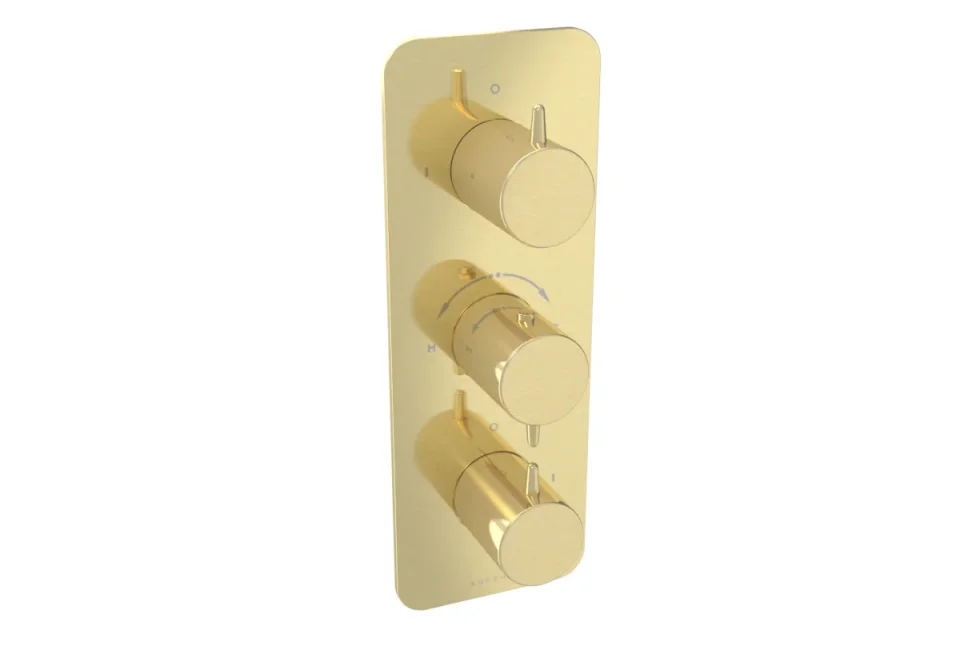 Saneux Eden 3 Way Thermostatic Shower Valve Kit In Portrait - Brushed Brass detail view - Image 2