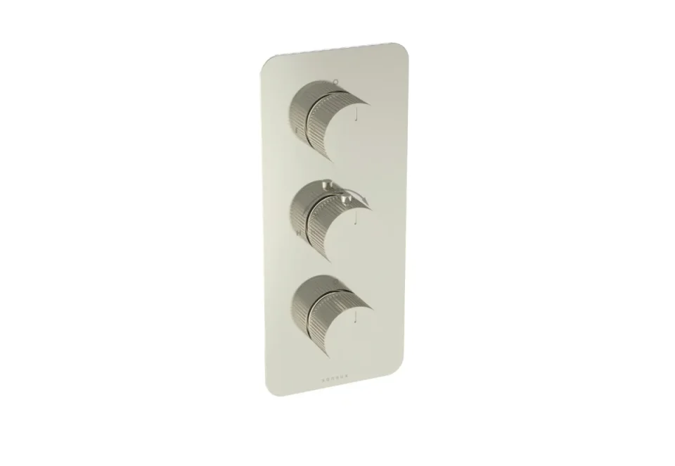 Saneux Cos 2 Way 3 Handle Thermostatic Shower Valve Kit - W/ Fluted Handle - Portrait - Brushed Nickel (pvd) product image - Image 4