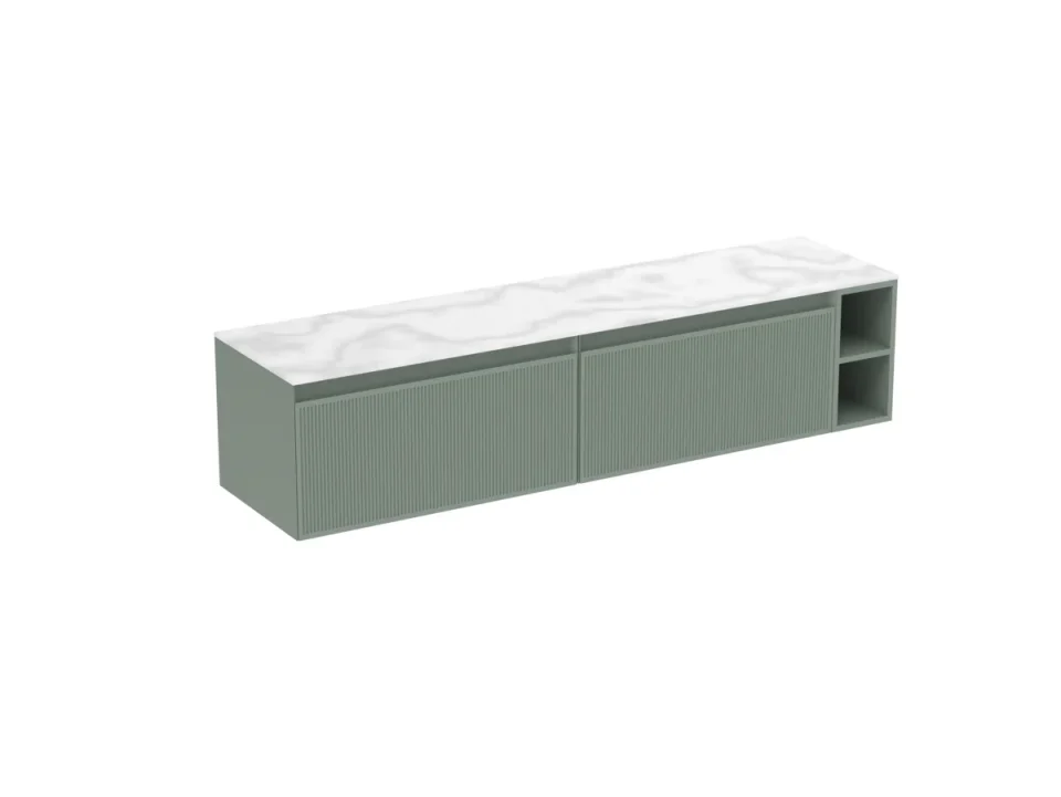 Saneux Monument 180cm Kit - 2 X 80cm 1 Drawer Wall Mounted Unit, 20cm Spacers & 180cm Countertop - Matte Sage product image - Image 3
