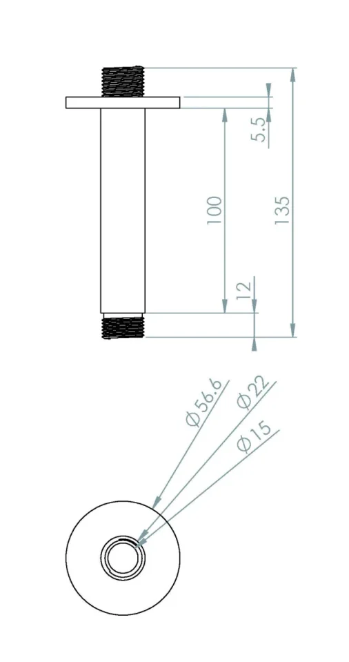 Saneux Cos 100mm Round Ceiling Mounted Shower Arm - Brushed Brass detail view - Image 2