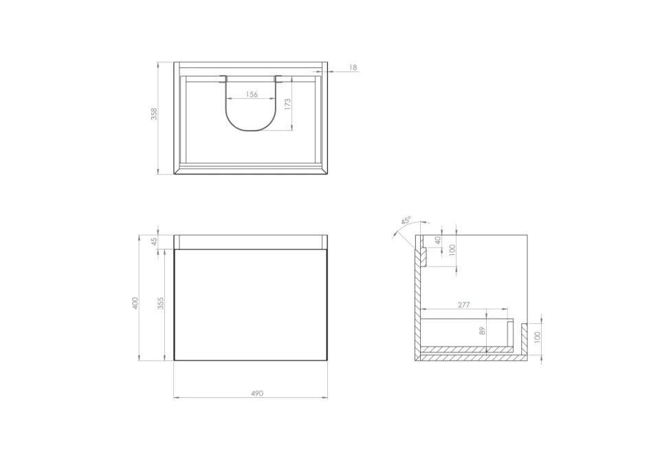 Saneux Uni 50cm 1 Drawer Wall Mounted Unit - Matte Anthracite detail view - Image 2