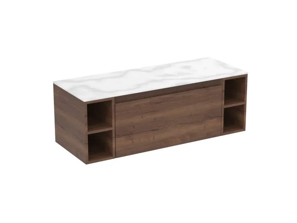 Saneux Uni 120cm Kit - 80cm 1 Drawer Wall Mounted Unit, 2 X 20cm Spacers & 120cm Countertop - English Oak product image - Image 3
