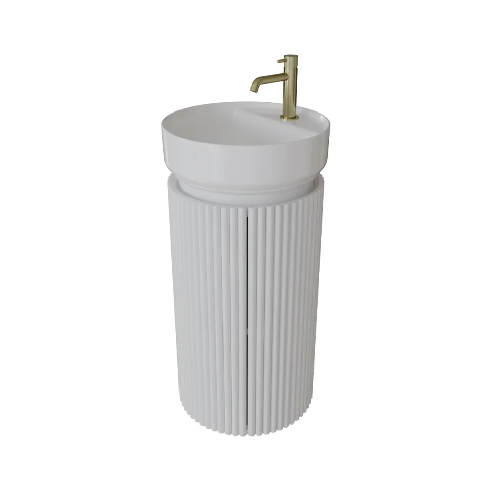 Saneux Oxford 40cm Fluted Floor Standing Basin Unit - Matte White product image - Image 2