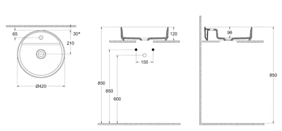 Saneux Oxford 42cm Countertop Basin 1 Tap Hole - Matte Black product image - Image 1