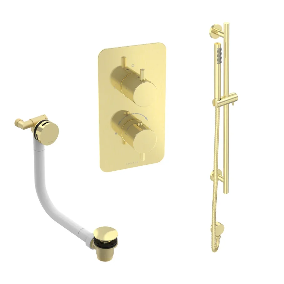 Saneux Cos 2 Way Shower Kit - W/ Slim Handset & Slider Rail & Bath Filler - Brushed Brass product image - Image 2