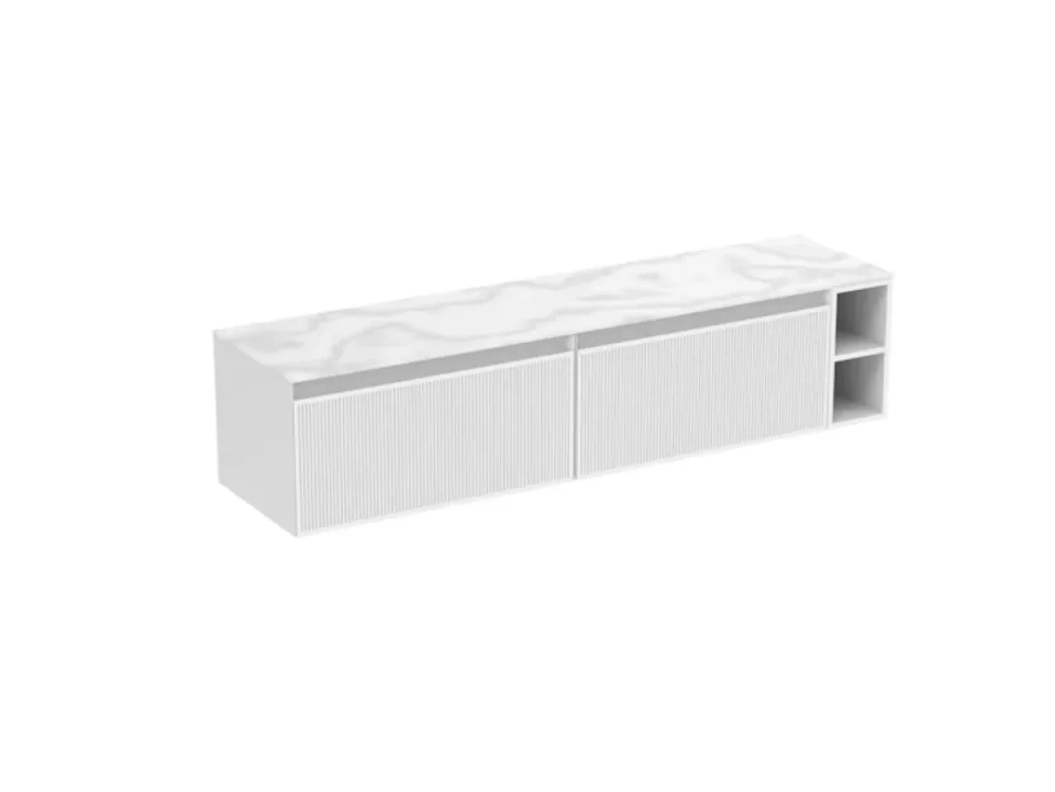 Saneux Monument 180cm Kit - 2 X 80cm 1 Drawer Wall Mounted Unit, 20cm Spacers & 180cm Countertop - Matte White product image - Image 3