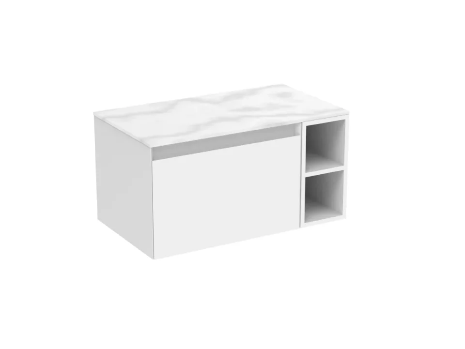 Saneux Uni 80cm Kit - 60cm 1 Drawer Wall Mounted Unit, 20cm Spacer & 80cm Countertop - Matte White product image - Image 2