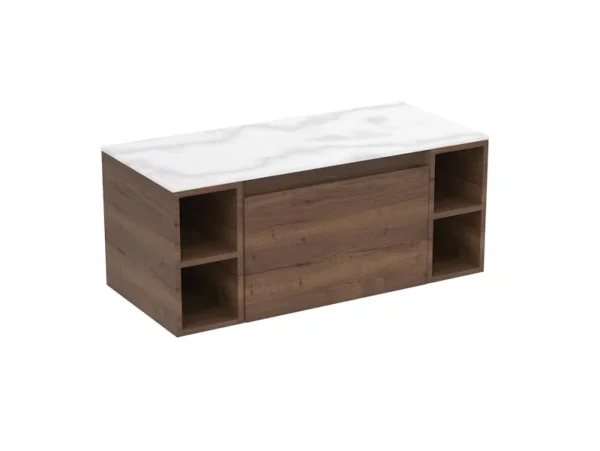 Saneux Uni 100cm Kit - 60cm 1 Drawer Wall Mounted Unit, 2 X 20cm Spacers & 100cm Countertop - English Oak