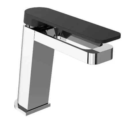 Just Taps Axel Single Lever Basin Mixer Matt Black Handle Chrome detail view - Image 2