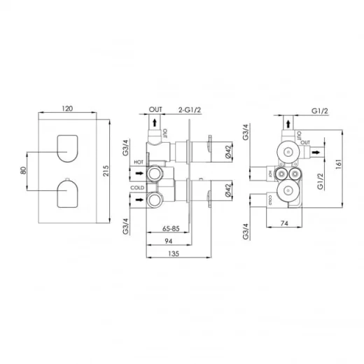 Just Taps 2 Hole 2 Outlet detail view - Image 2