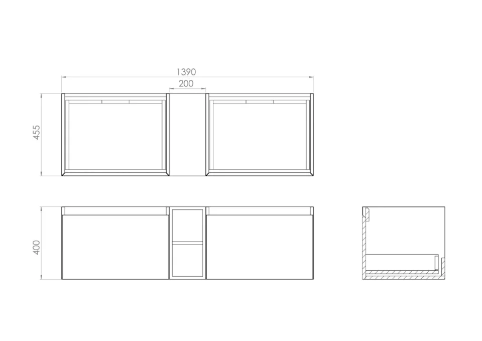 Saneux Uni 140cm Kit - 2 X 60cm 1 Drawer Wall Mounted Unit, 20cm Spacer & 140cm Countertop - Matte White detail view - Image 7