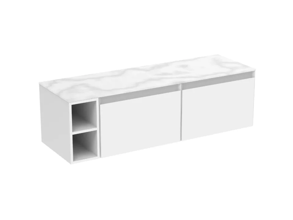 Saneux Uni 140cm Kit - 2 X 60cm 1 Drawer Wall Mounted Unit, 20cm Spacer & 140cm Countertop - Matte White detail view - Image 10