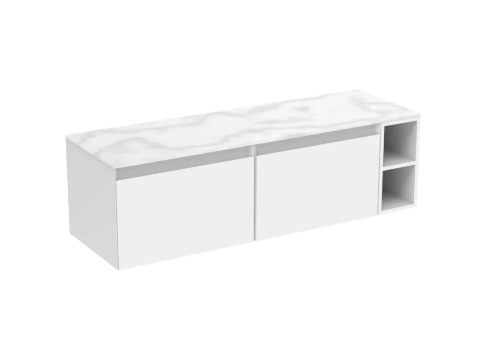 Saneux Uni 140cm Kit - 2 X 60cm 1 Drawer Wall Mounted Unit, 20cm Spacer & 140cm Countertop - Matte White detail view - Image 11
