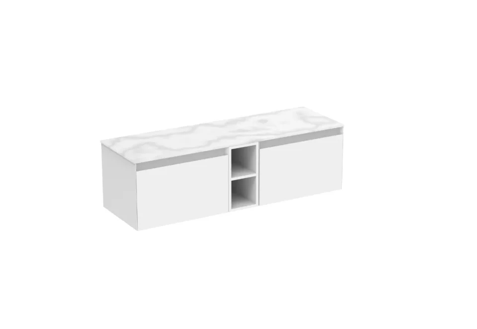 Saneux Uni 140cm Kit - 2 X 60cm 1 Drawer Wall Mounted Unit, 20cm Spacer & 140cm Countertop - Matte White product image - Image 12