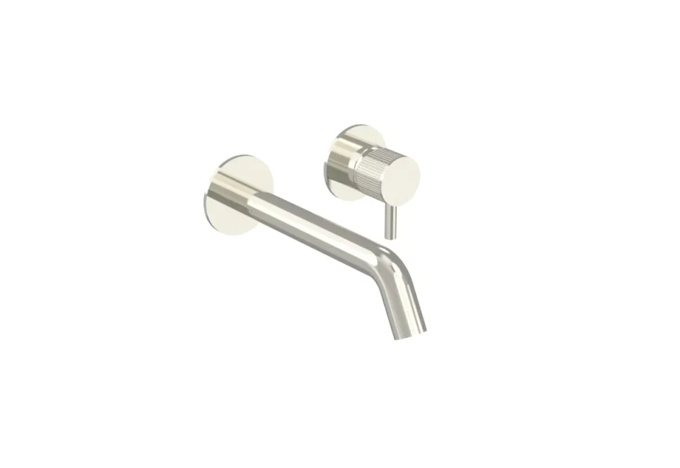 Saneux Cos 2 Plate Wall Mounted Basin Mixer Kit - W/ Classic Spout (170mm) W/ Fluted Handle - Brushed Nickel (pvd) product image - Image 2