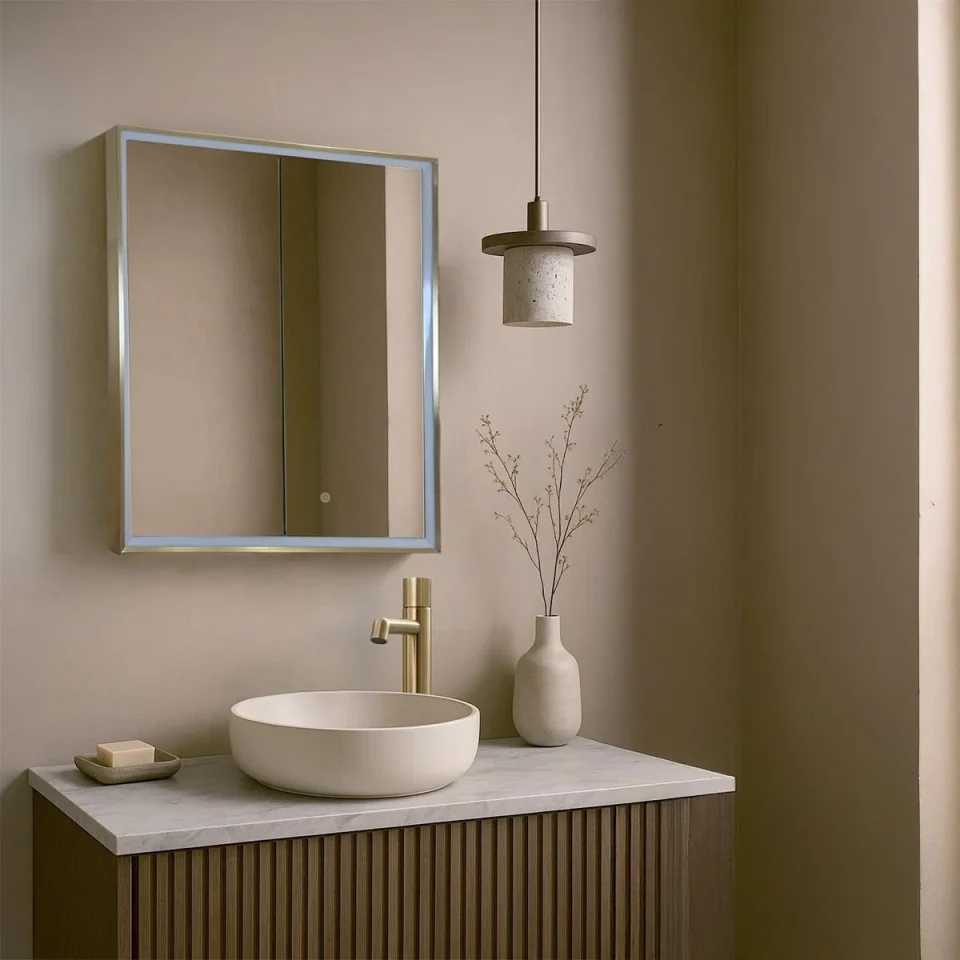 JTP Luca Recessed Mirror Cabinet Brushed Brass detail view - Image 2