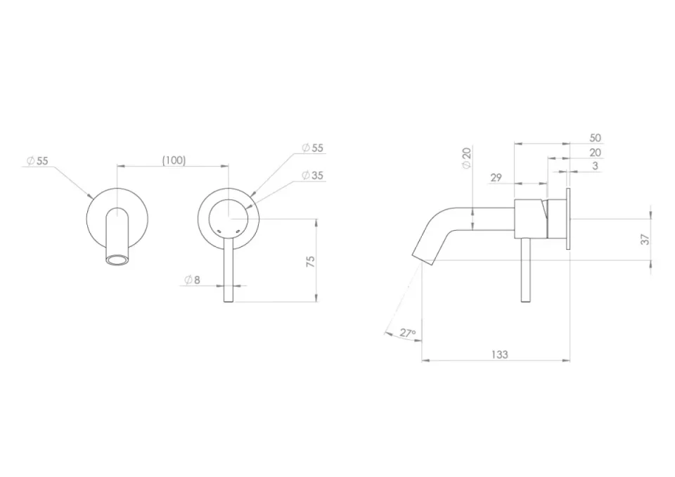 Saneux Cos 2 Plate Wall Mounted Basin Mixer Kit - W/ Short Spout (130mm) W/ Classic Handle - Brushed Bronze (pvd) detail view - Image 3