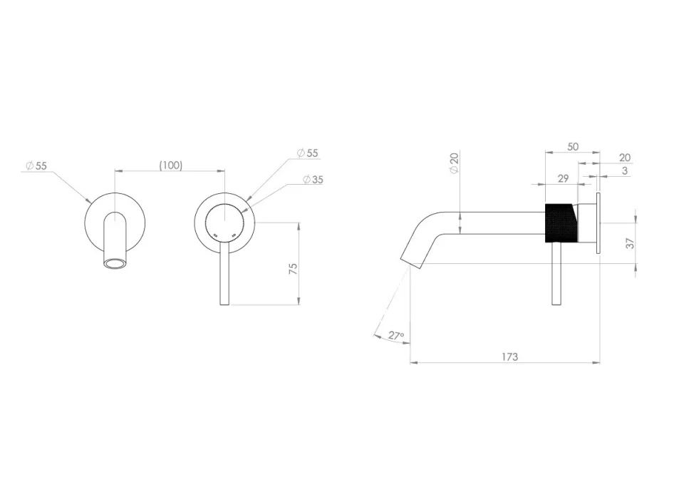 Saneux Cos 2 Plate Wall Mounted Basin Mixer Kit - W/ Classic Spout (170mm) W/ Knurled Handle - Brushed Bronze (pvd) detail view - Image 2