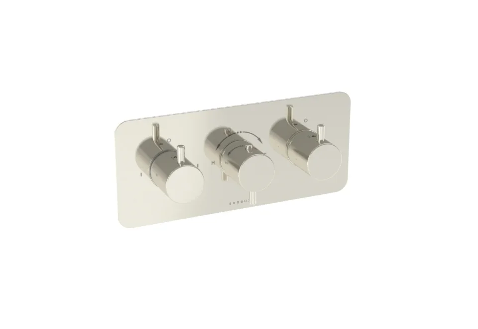 Saneux Cos 2 Way 3 Handle Thermostatic Shower Valve Kit - W/ Classic Handle - Landscape - Brushed Nickel (pvd) detail view - Image 2