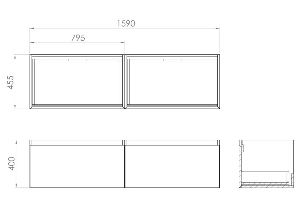 Saneux Uni 160cm Kit - 2 X 80cm 1 Drawer Wall Mounted Unit & 160cm Countertop - Matte White detail view - Image 2