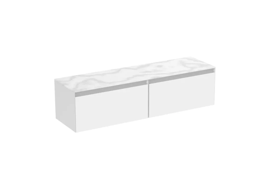 Saneux Uni 160cm Kit - 2 X 80cm 1 Drawer Wall Mounted Unit & 160cm Countertop - Matte White product image - Image 3