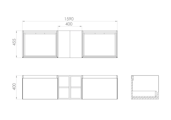 Saneux Uni 160cm Kit - 2 X 60cm 1 Drawer Wall Mounted Unit, 2 X 20cm Spacers & 160cm Countertop - Matte White