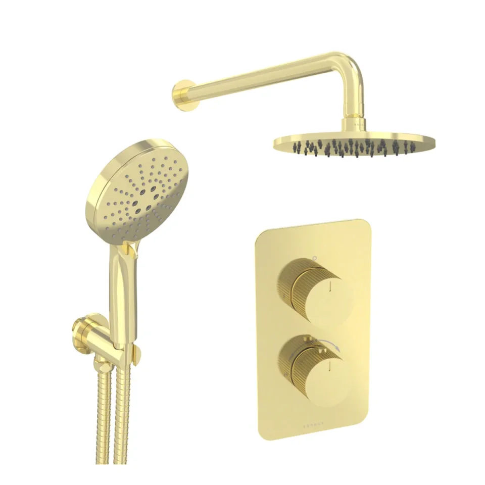 Saneux Cos 2 Way Shower Kit - W/ 3 Function Handset & Shower Head - Fluted - Brushed Brass product image - Image 2
