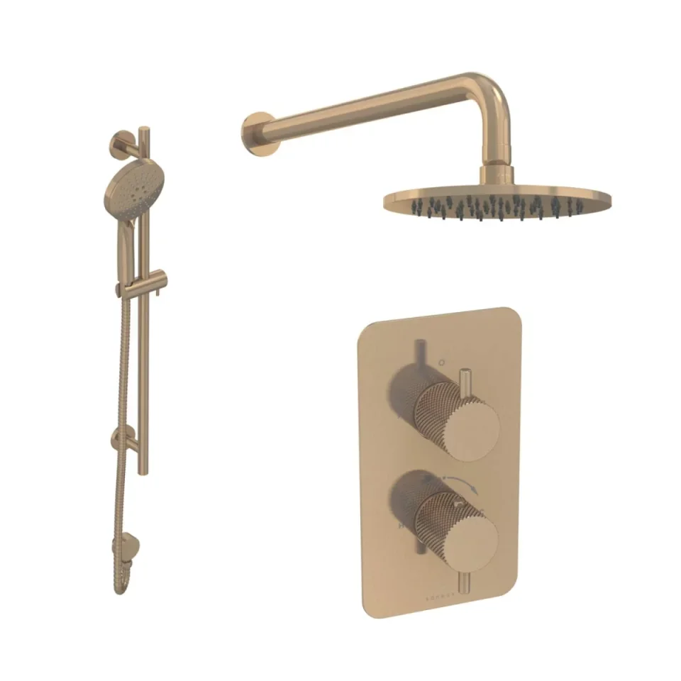 Saneux Cos 2 Way Shower Kit - W/ 3 Function Handset & Slider Rail & Shower Head - Knurled - Brushed Bronze product image - Image 2