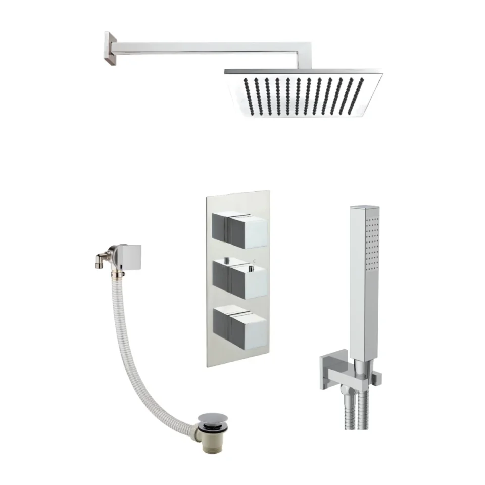 Just Taps Athena 2 Outlet Shower Valve, Slimline Exofil Click Clack Shower Arm, 400mm, Overhead Shower 200mm product image - Image 2