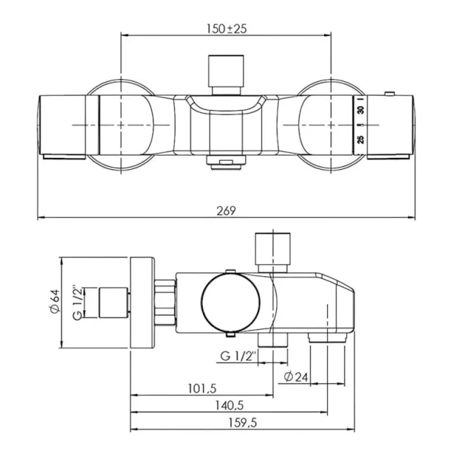 Just Taps Thermostatic Bath And Shower Mixer Without Kit Deck Mounted Chrome product image - Image 3