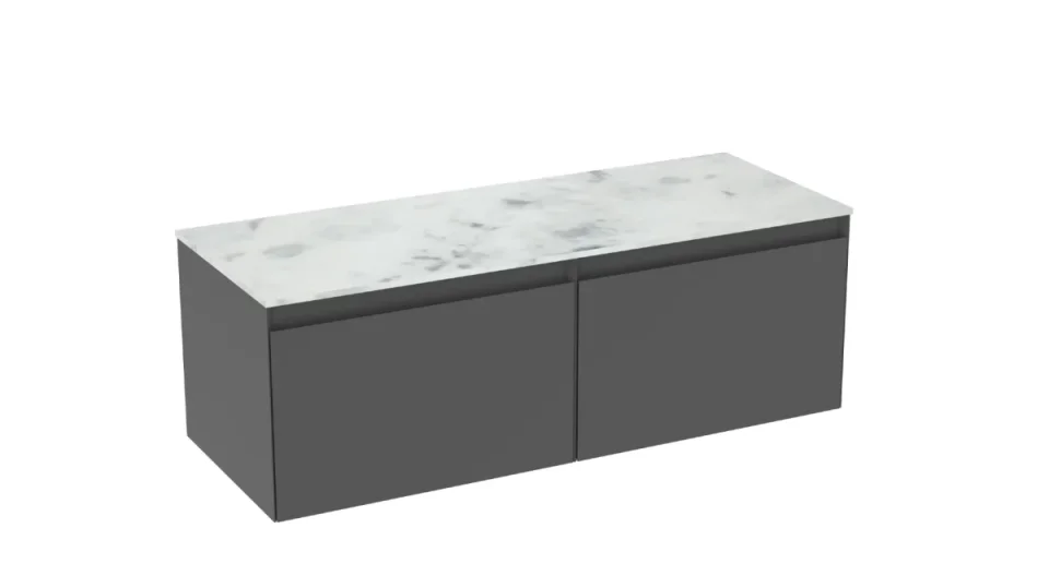Saneux Uni 120cm 2 Drawer Wall Mounted Unit - Matte Anthracite detail view - Image 5