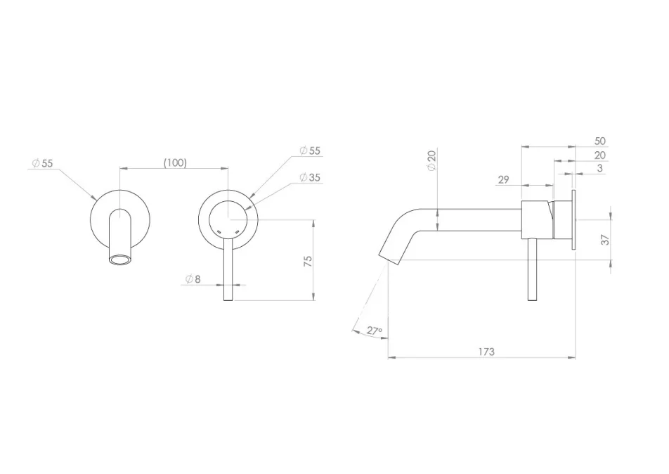 Saneux Cos 2 Plate Wall Mounted Basin Mixer Kit - W/ Classic Spout (170mm) W/ Classic Handle - Chrome detail view - Image 2