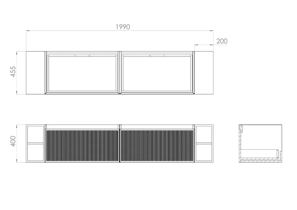 Saneux Monument 200cm Kit - 2 X 80cm 1 Drawer Wall Mounted Unit, 2 X 20cm Spacers & 200cm Countertop - Matte Black detail view - Image 3