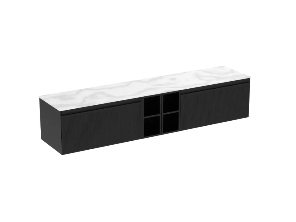 Saneux Monument 200cm Kit - 2 X 80cm 1 Drawer Wall Mounted Unit, 2 X 20cm Spacers & 200cm Countertop - Matte Black product image - Image 4