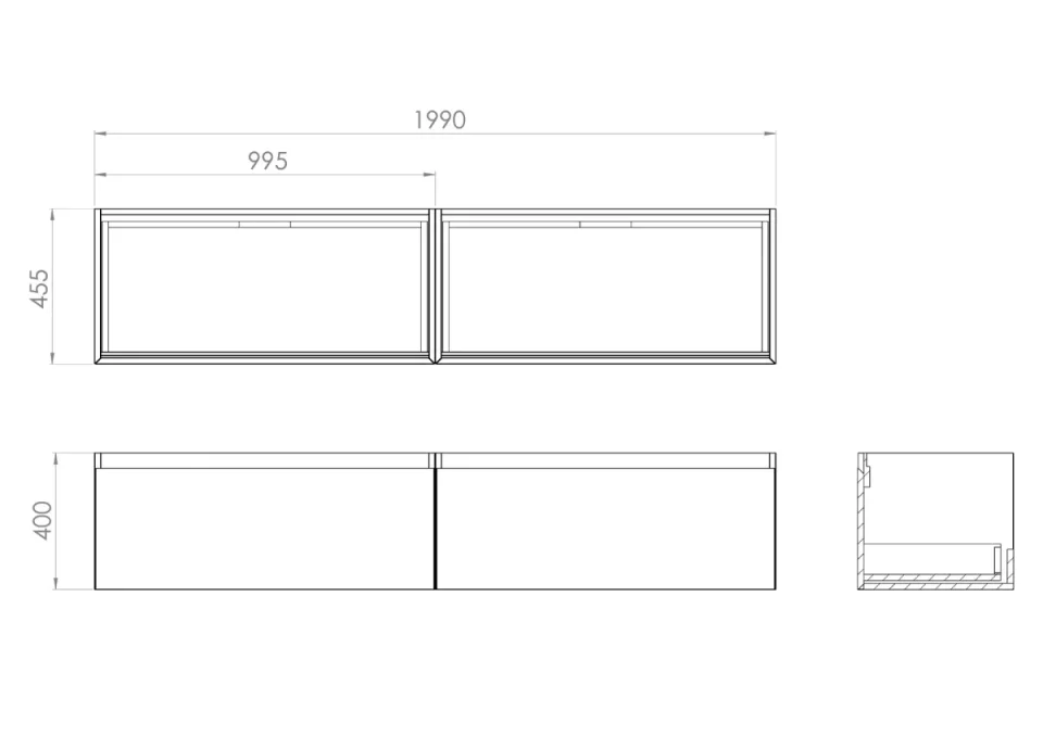 Saneux Uni 200cm Kit - 2 X 100cm 1 Drawer Wall Mounted Unit & 200cm Countertop - Matte Anthracite detail view - Image 3
