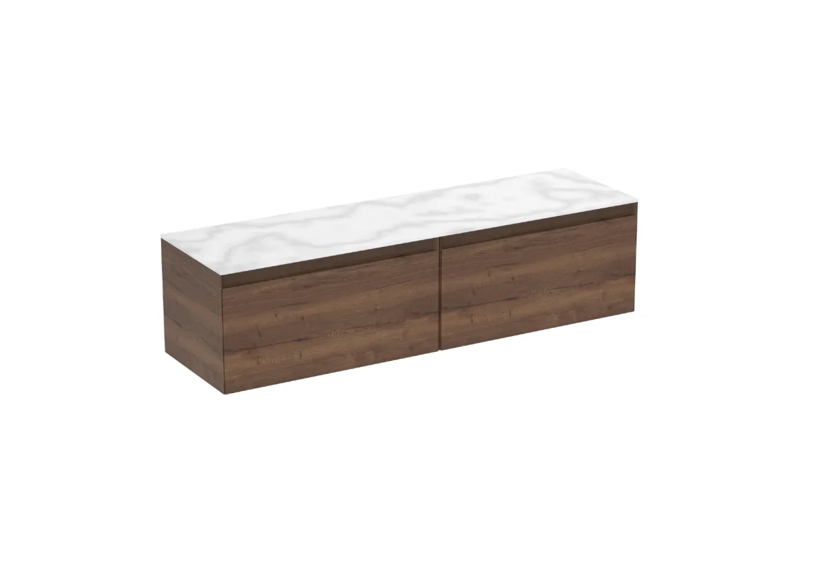 Saneux Uni 160cm Kit - 2 X 80cm 1 Drawer Wall Mounted Unit & 160cm Countertop - English Oak product image - Image 4