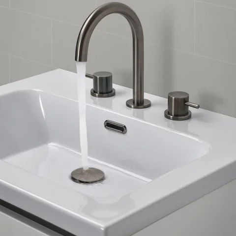 Just Taps Vos 3 Hole Deck Mounted Basin Mixer Designer Handle Brushed Black detail view - Image 2